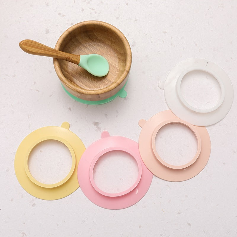 Baby's Bamboo Suction Feeding Bowl with Spoon