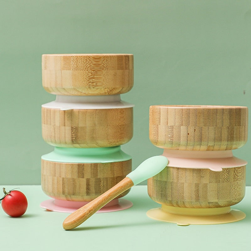 Baby's Bamboo Suction Feeding Bowl with Spoon