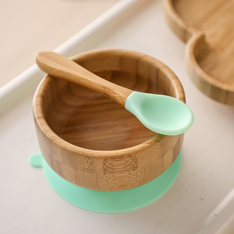 Baby's Bamboo Suction Feeding Bowl with Spoon
