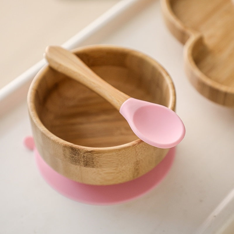 Baby's Bamboo Suction Feeding Bowl with Spoon