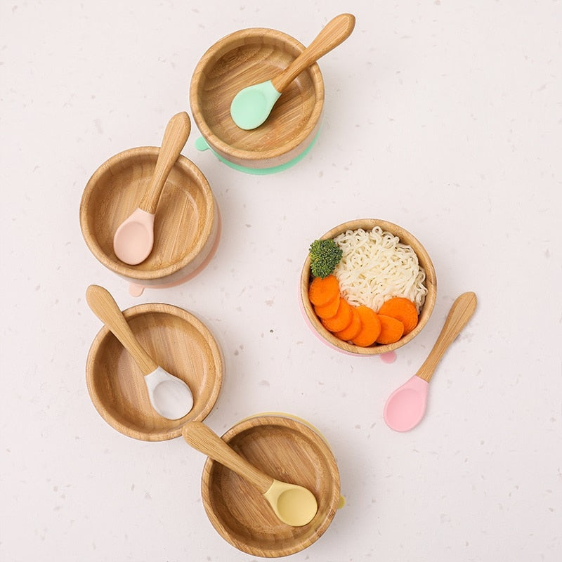 Baby's Bamboo Suction Feeding Bowl with Spoon