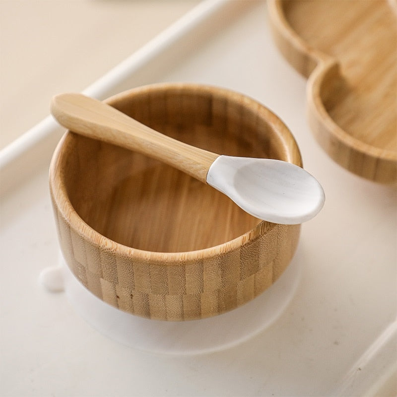 Baby's Bamboo Suction Feeding Bowl with Spoon