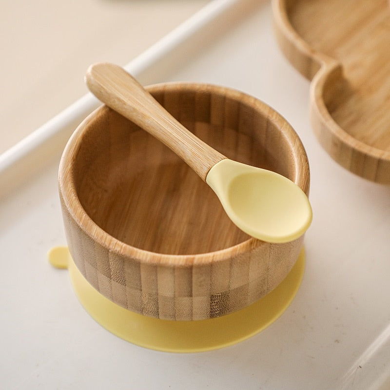 Baby's Bamboo Suction Feeding Bowl with Spoon