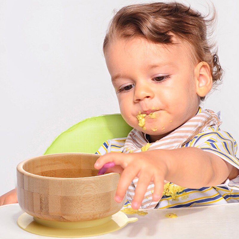 Baby's Bamboo Suction Feeding Bowl with Spoon