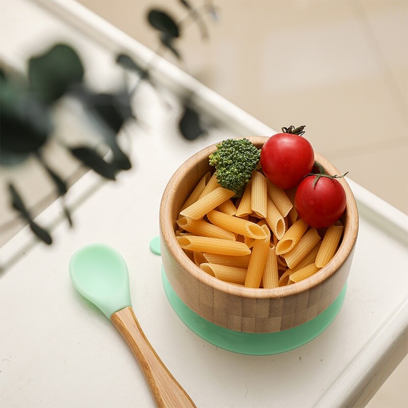 Baby's Bamboo Suction Feeding Bowl with Spoon