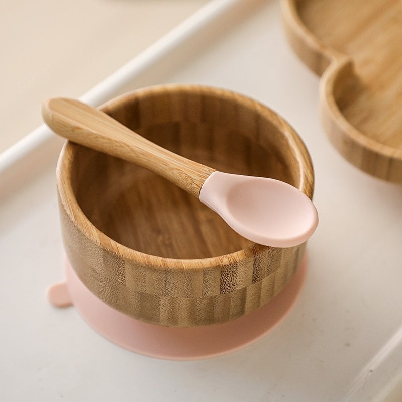 Baby's Bamboo Suction Feeding Bowl with Spoon