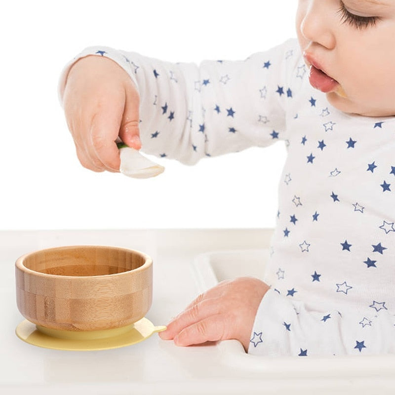 Baby's Bamboo Suction Feeding Bowl with Spoon
