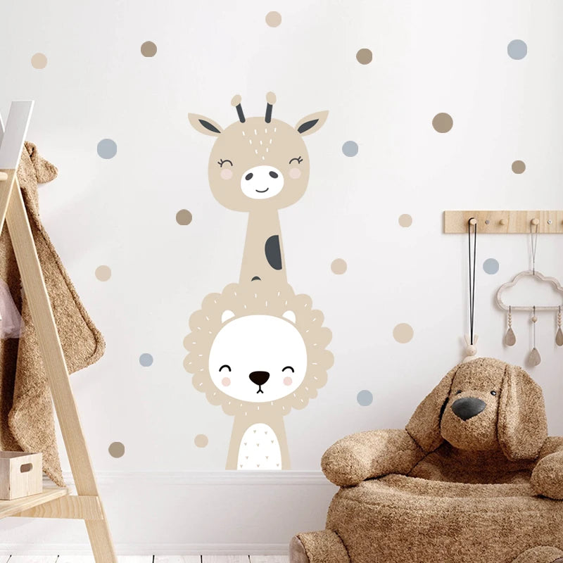 Cute Deer Fox Polka Dots Beige Wall Sticker for Children's Nursery