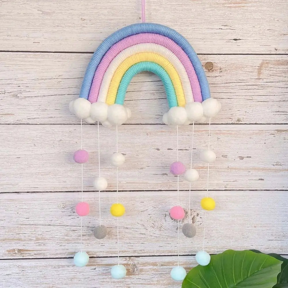 PomPom Macrame Rainbow Clouds Tapestry