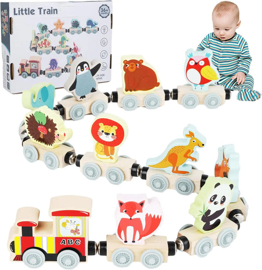 Montessori Wooden Magnetic Train Set - Animals