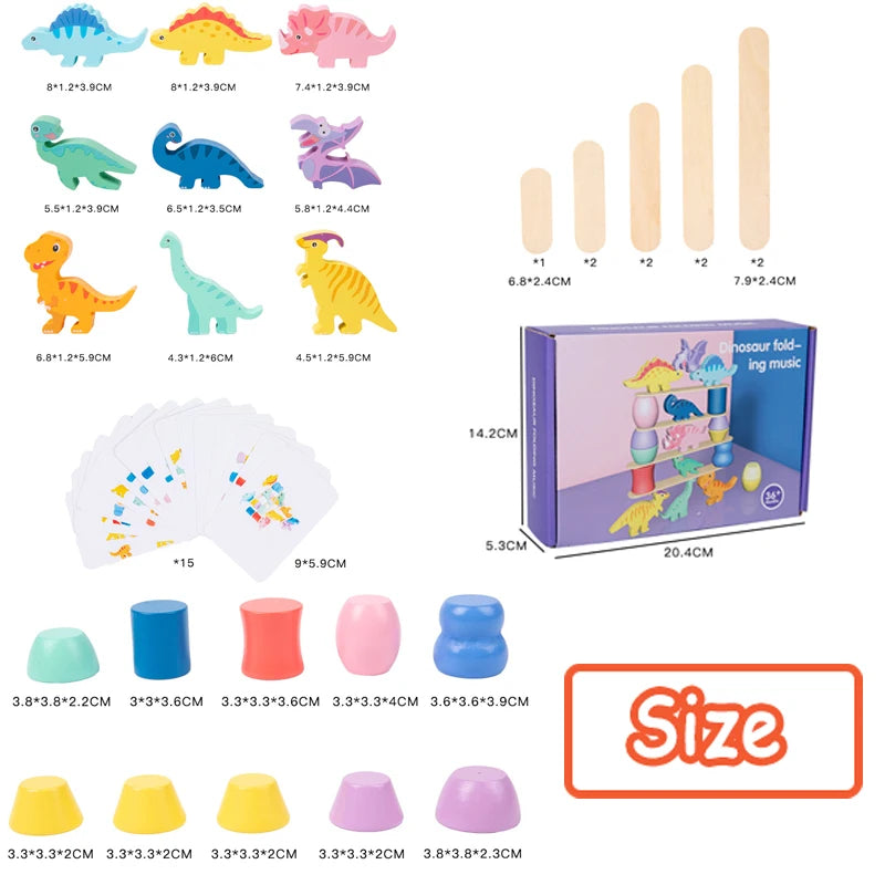 Dinosaur Stacking Wooden Balance Blocks – Montessori Fine Motor Toy