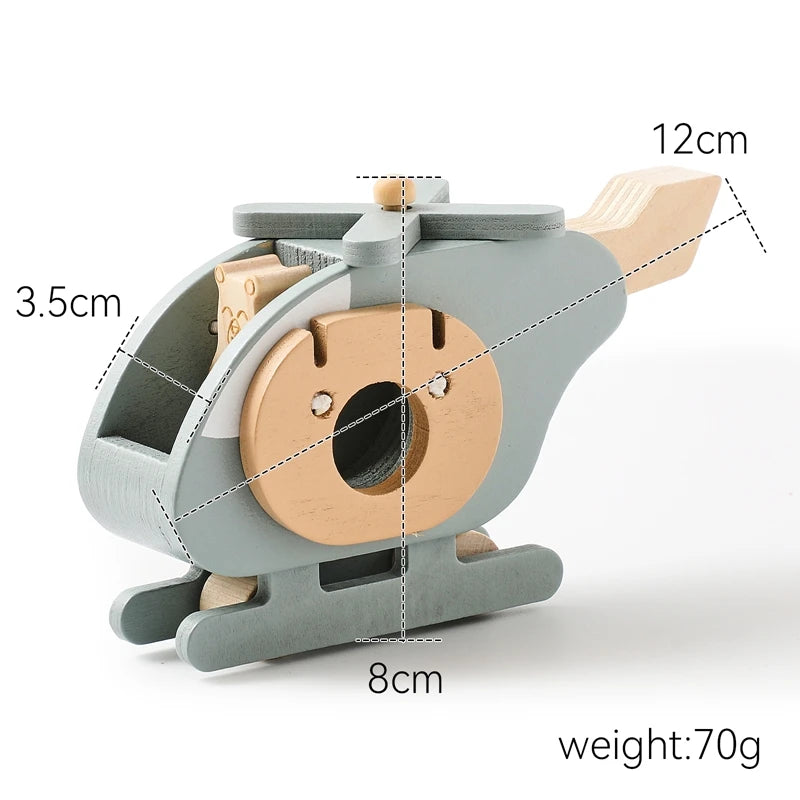 Wooden toy with measurements and weight displayed on a white background