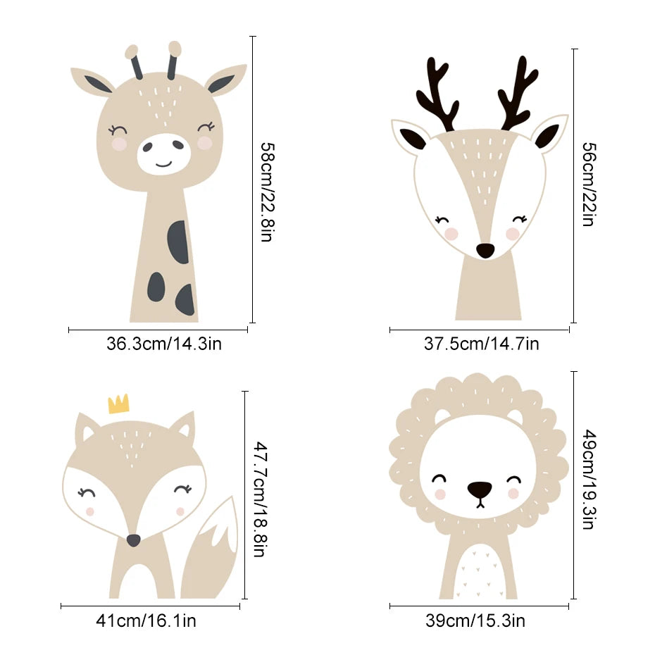 Cute Deer Fox Polka Dots Beige Wall Sticker for Children's Nursery