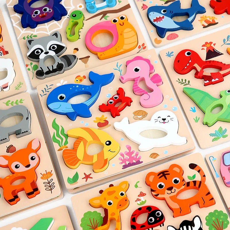 Montessori 3D Wooden Puzzle Cartoon Animal Board