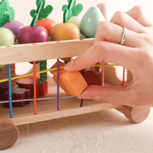 Montessori Wooden Vegetable Car – Pull & Shape Matching Toy