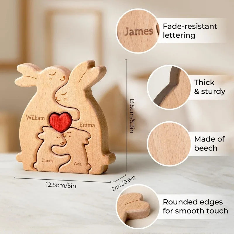 Personalized Wooden Rabbit Puzzle – Custom Family Name Keepsake Gift
