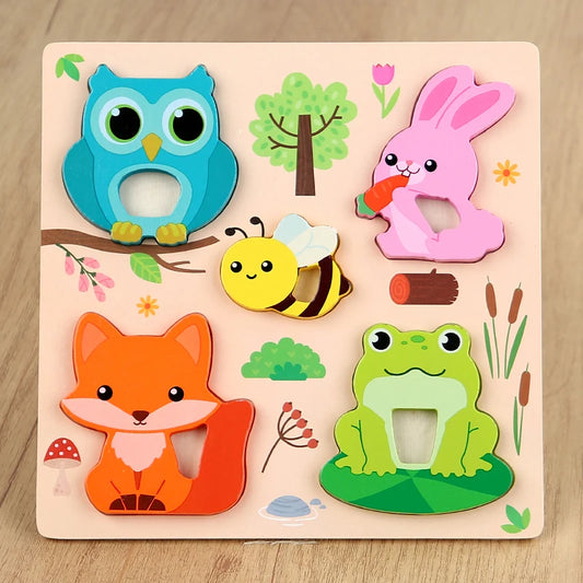 Montessori 3D Wooden Puzzle Cartoon Animal Board
