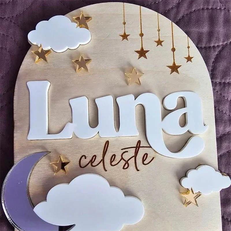 Personalized Moon and Cloud Baby Announcement Board