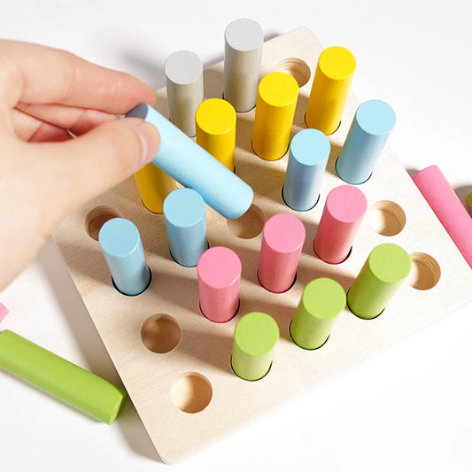 Montessori Wooden Colorful Plugboard