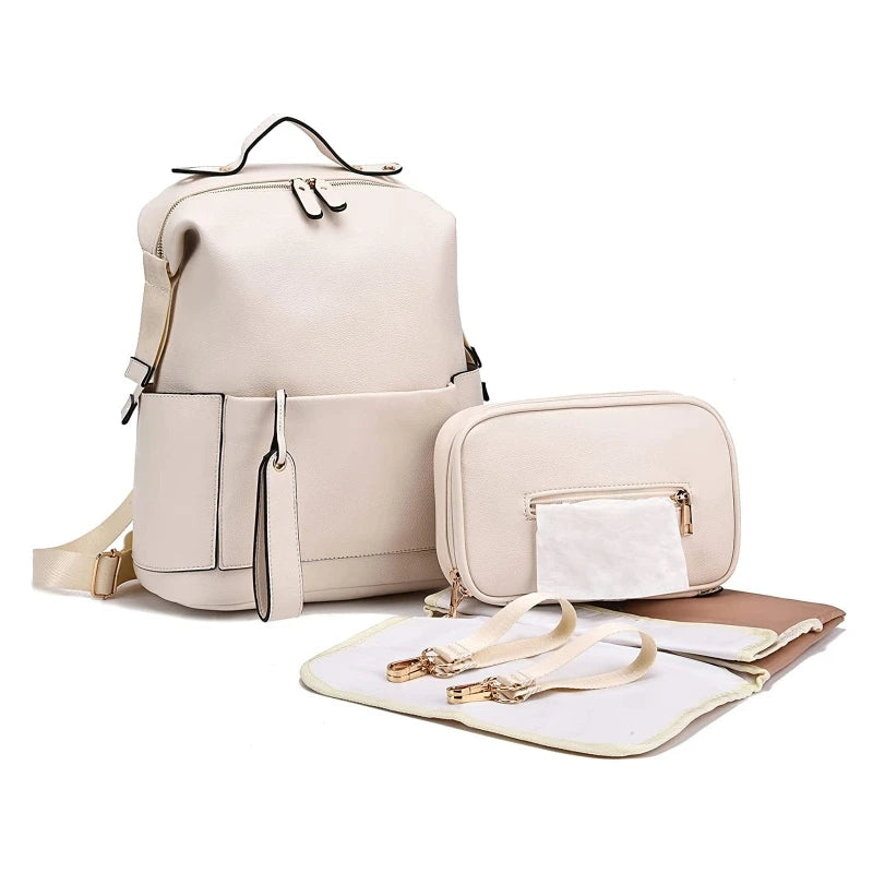 Luxury Leather Diaper Bag Backpack – Large Capacity Travel Bag