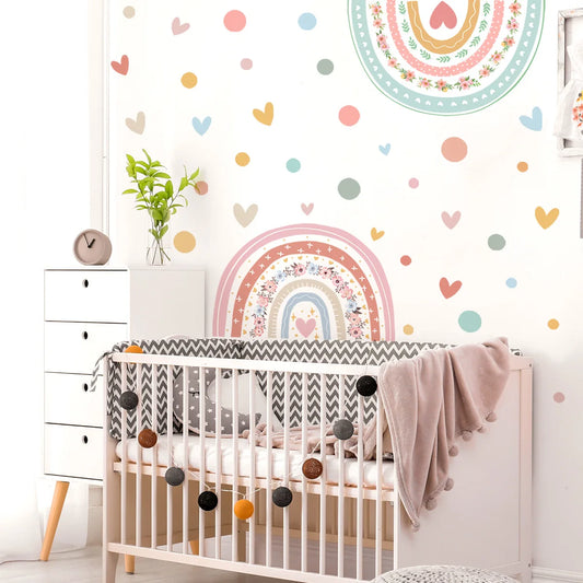 Boho Rainbow Wallpaper Hearts Polka Dot Wall Decal