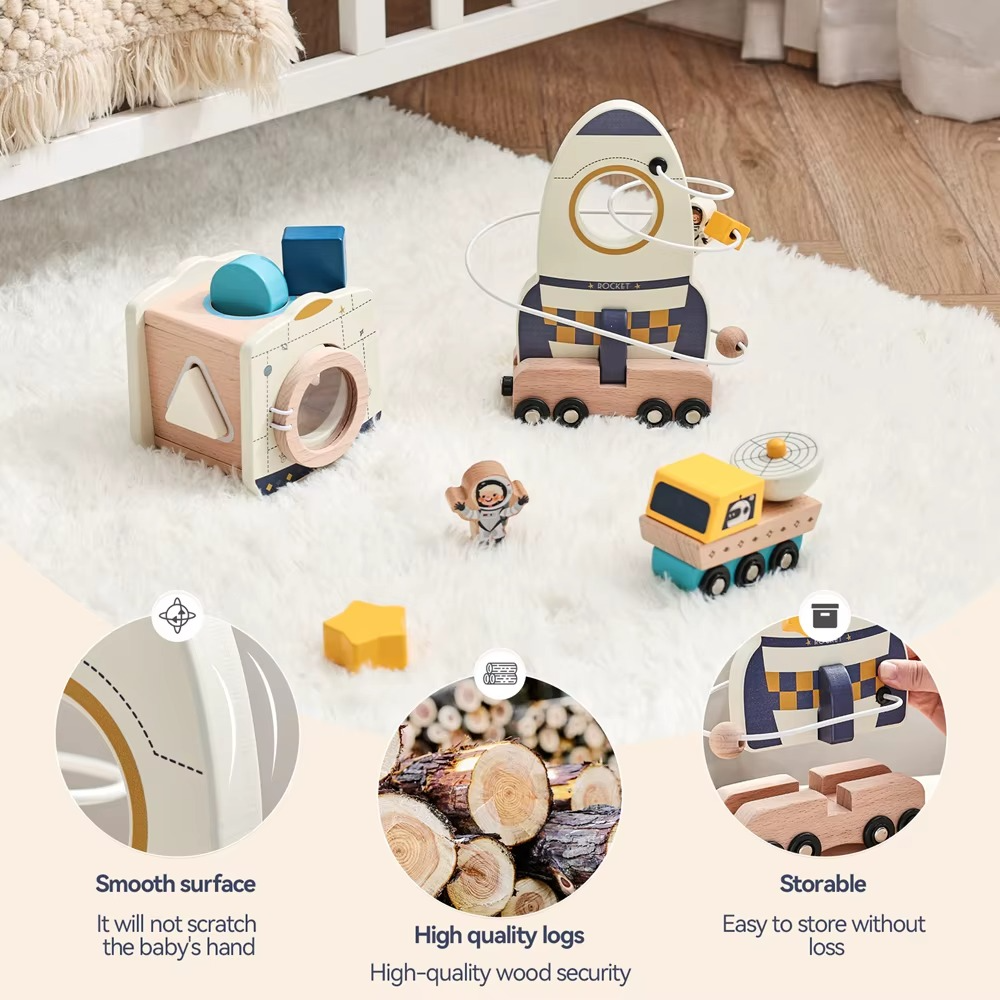 Space Rocket Maze & Space Station Shape Sorter with Magnetic Transporter