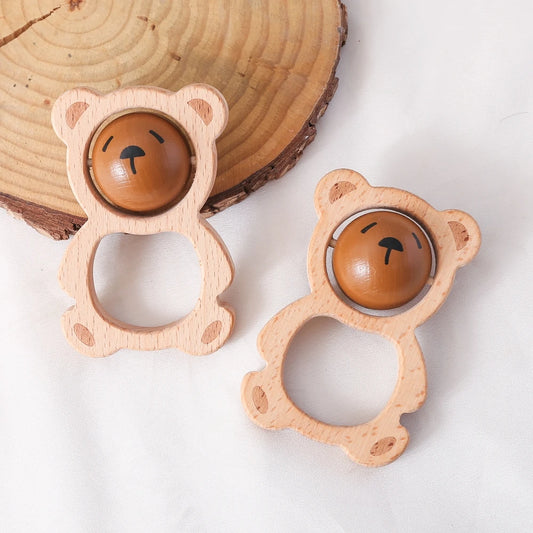 Wooden Baby Rattle Bear Rotating Toy