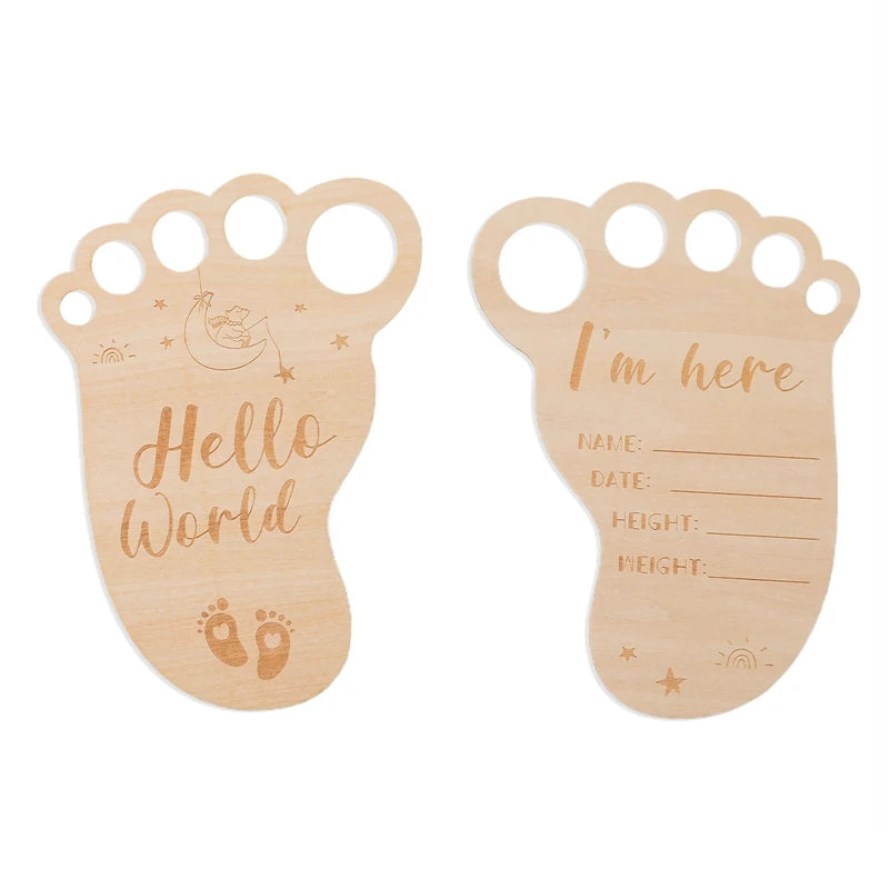 Baby Footprint Photography Prop Wooden Milestone Card