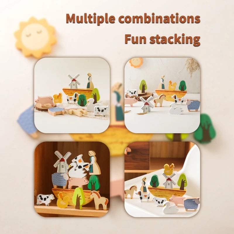 Baby Farm Wooden Stacking Blocks – Animal Balance Toy