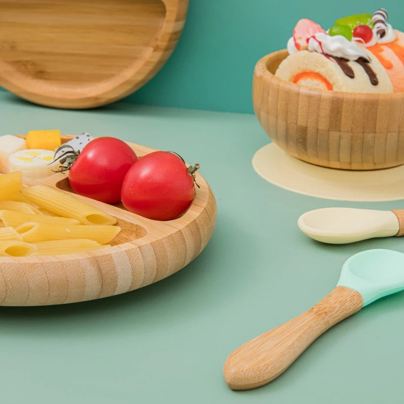 Baby Wooden Feeding plate with Silicone Suction Cup - ittybittybubba