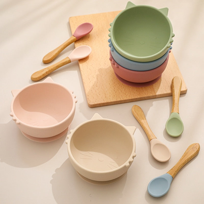 Baby's Silicone Cat Shaped Feeding Bowl - ittybittybubba