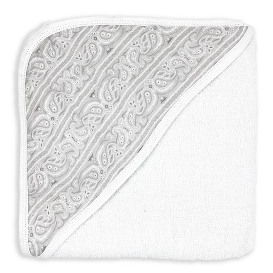 Baby's Hooded Towel - Grey Paisley