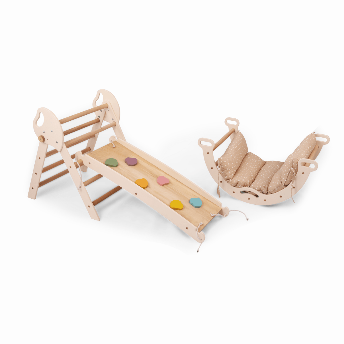 4in1 Montessori Climbing Set: Pikler Triangle, Arch, Slide Board, and Cushion for Toddlers (1–3 Years)