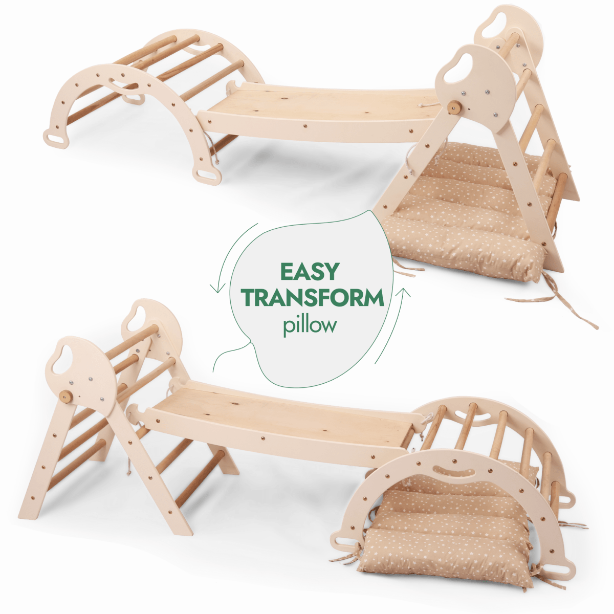 4in1 Montessori Climbing Set: Pikler Triangle, Arch, Slide Board, and Cushion for Toddlers (1–3 Years)