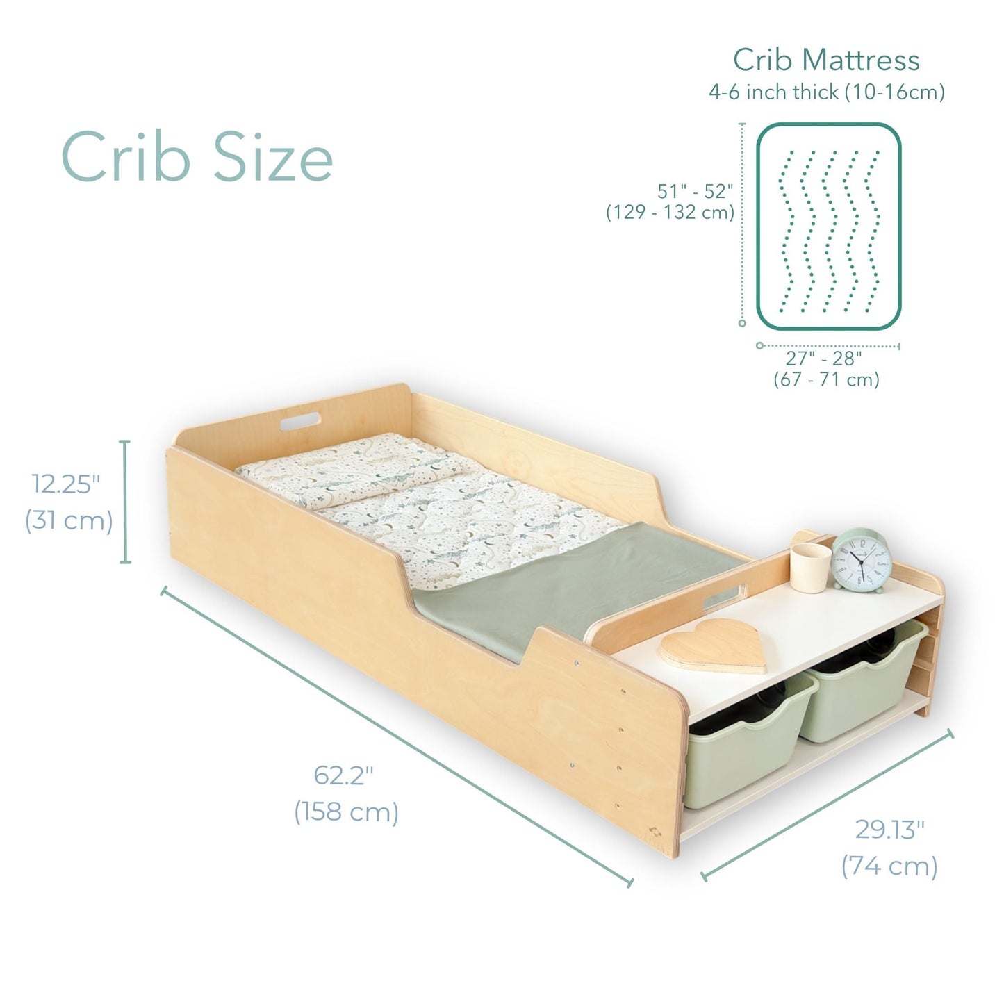 APPLE CRIB - Montessori Floor Bed with Rails & Shelves
