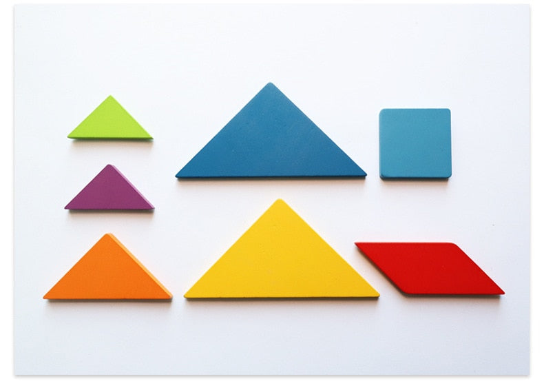 Colorful Wooden Tangram Puzzle in Tin Box