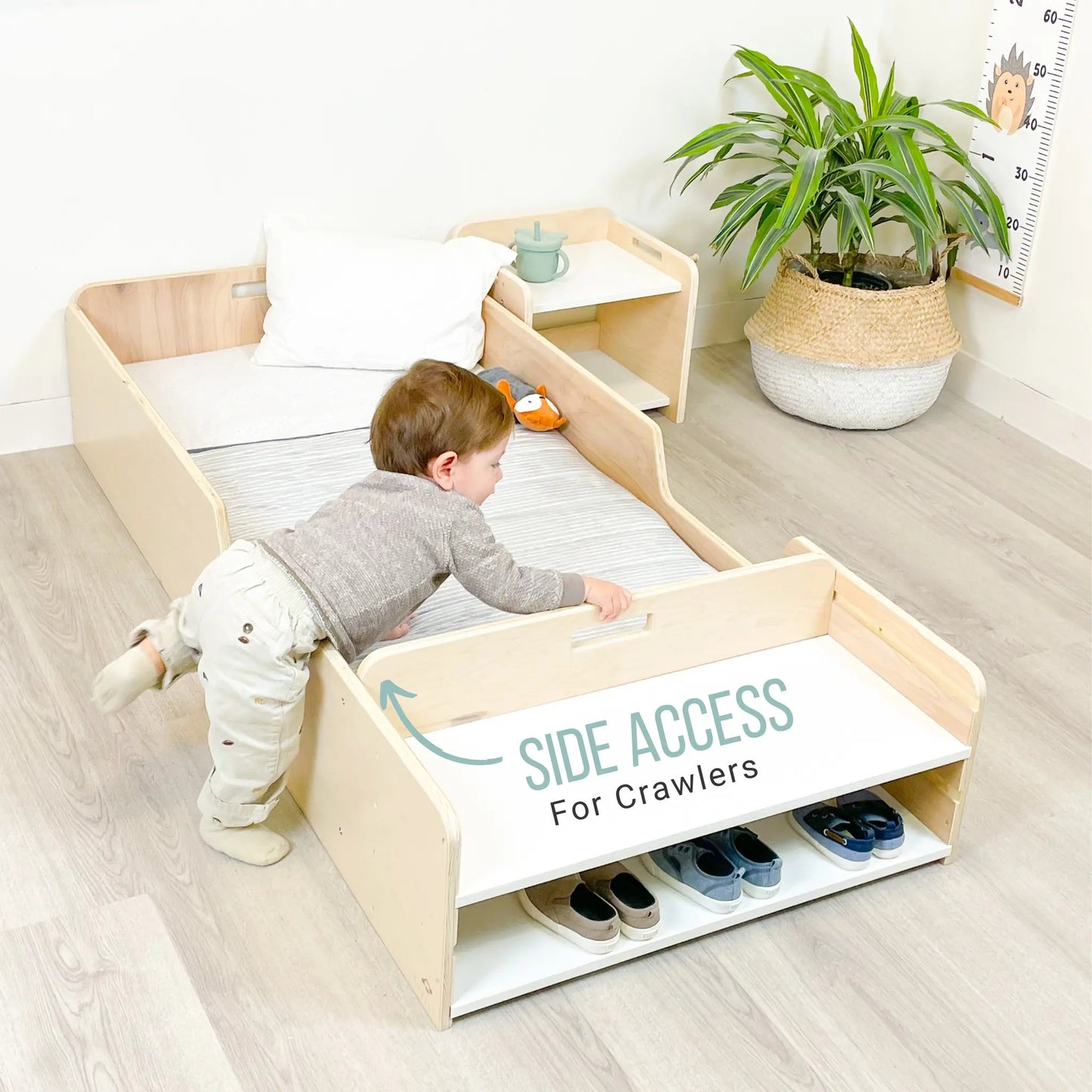 APPLE CRIB - Montessori Floor Bed with Rails & Shelves
