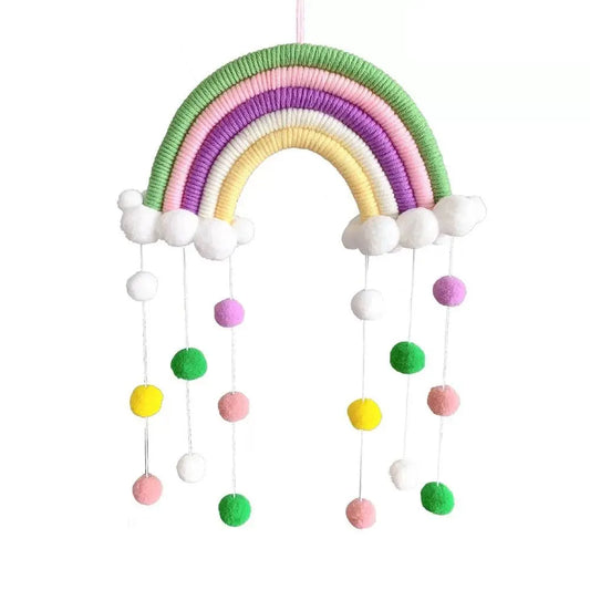 PomPom Macrame Rainbow Clouds Tapestry