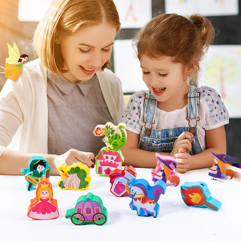 Montessori Wooden Bead Threading Toy - Transportation