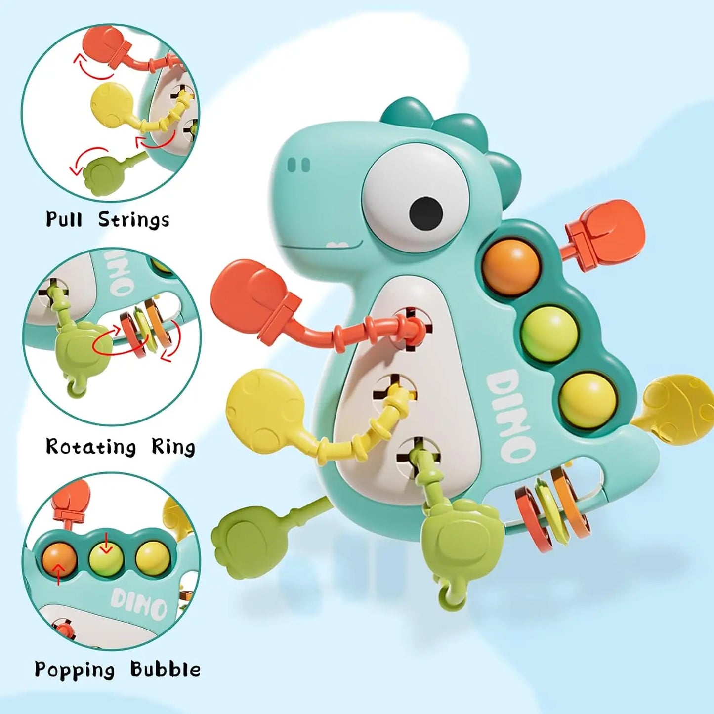 Montessori Dinosaur Pull String Toy – Infant Sensory & Teething Toy Gift