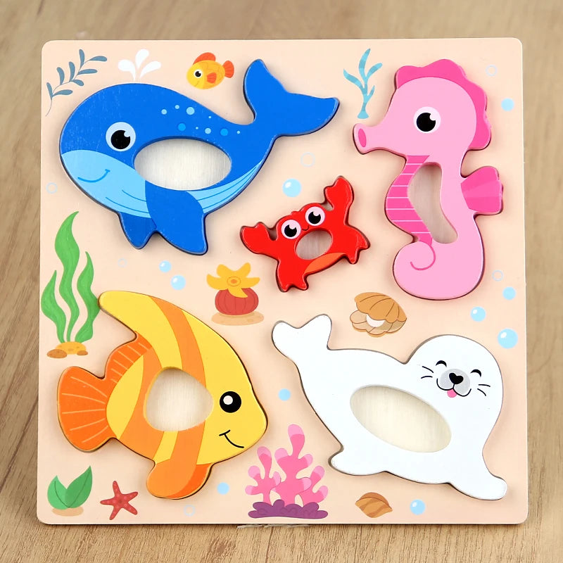 Montessori 3D Wooden Puzzle Cartoon Animal Board