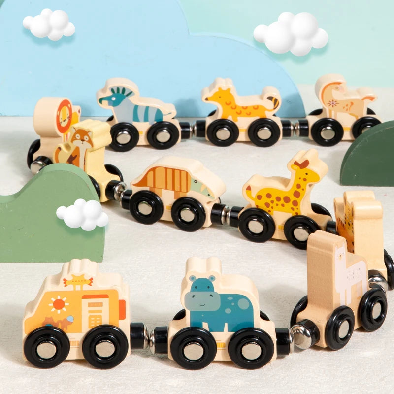 Montessori Wooden Magnetic Train Set - Animals