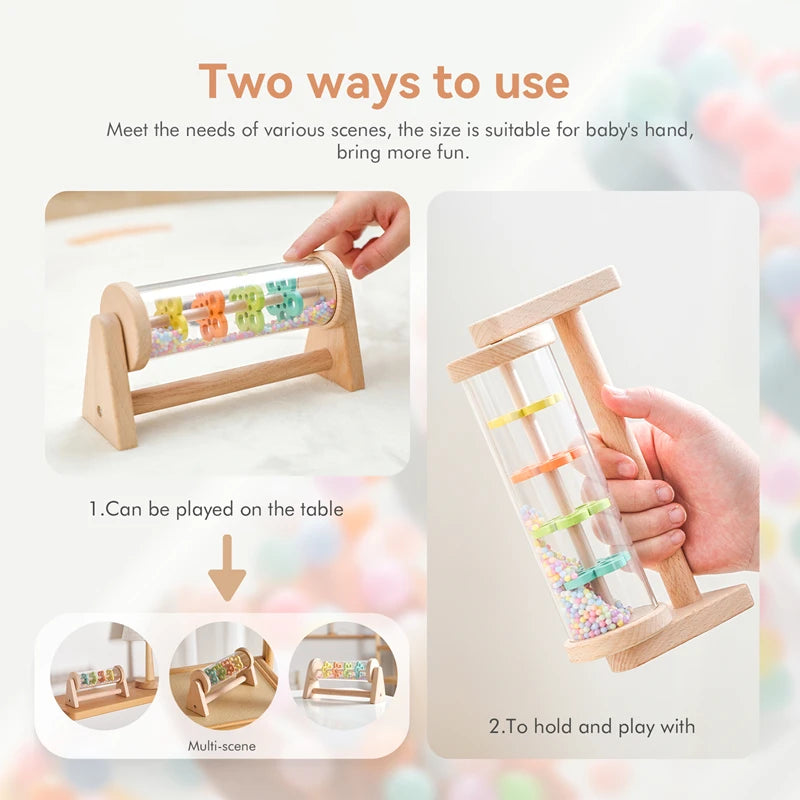 Wooden Baby Rolling Rainbow Rainmaker Tube