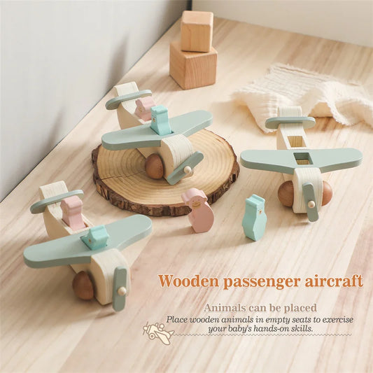 Wooden Airplane Toy with Animal Passengers