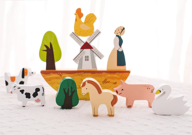 Baby Farm Wooden Stacking Blocks – Animal Balance Toy