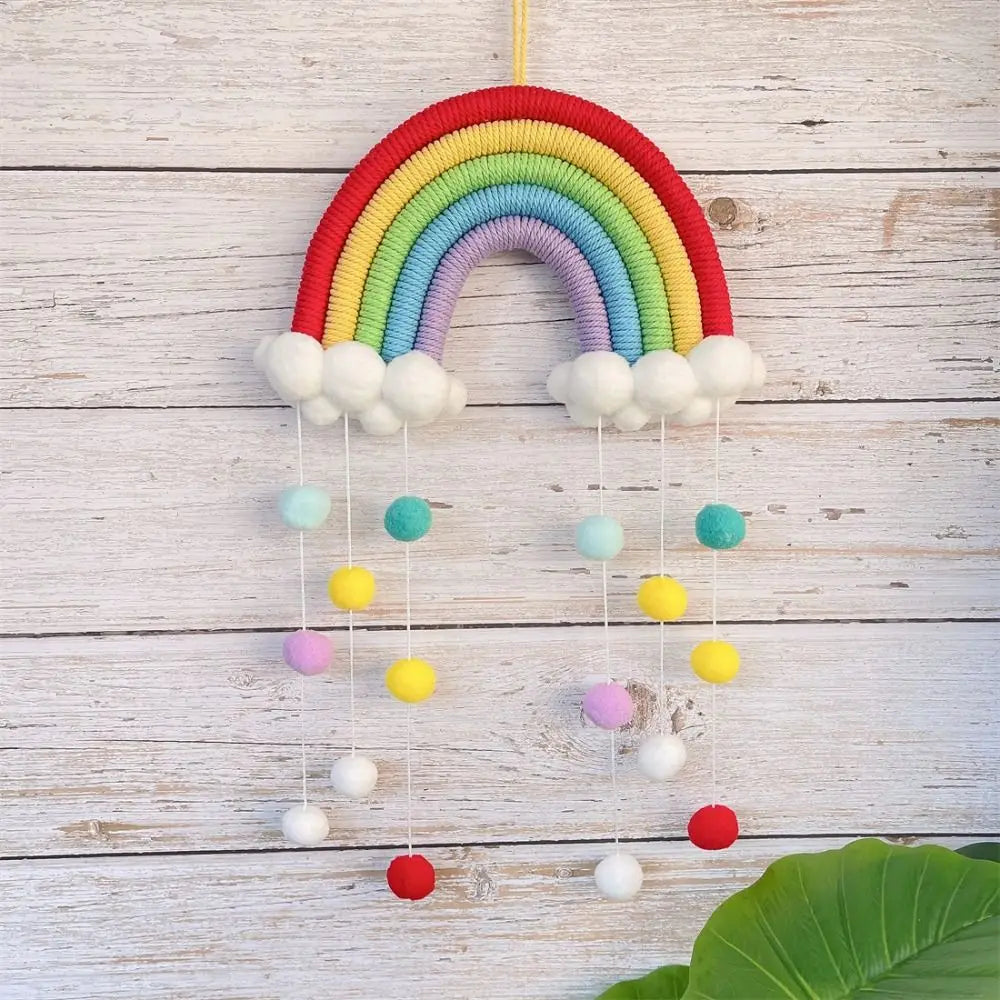 PomPom Macrame Rainbow Clouds Tapestry