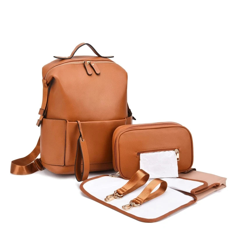 Luxury Leather Diaper Bag Backpack – Large Capacity Travel Bag