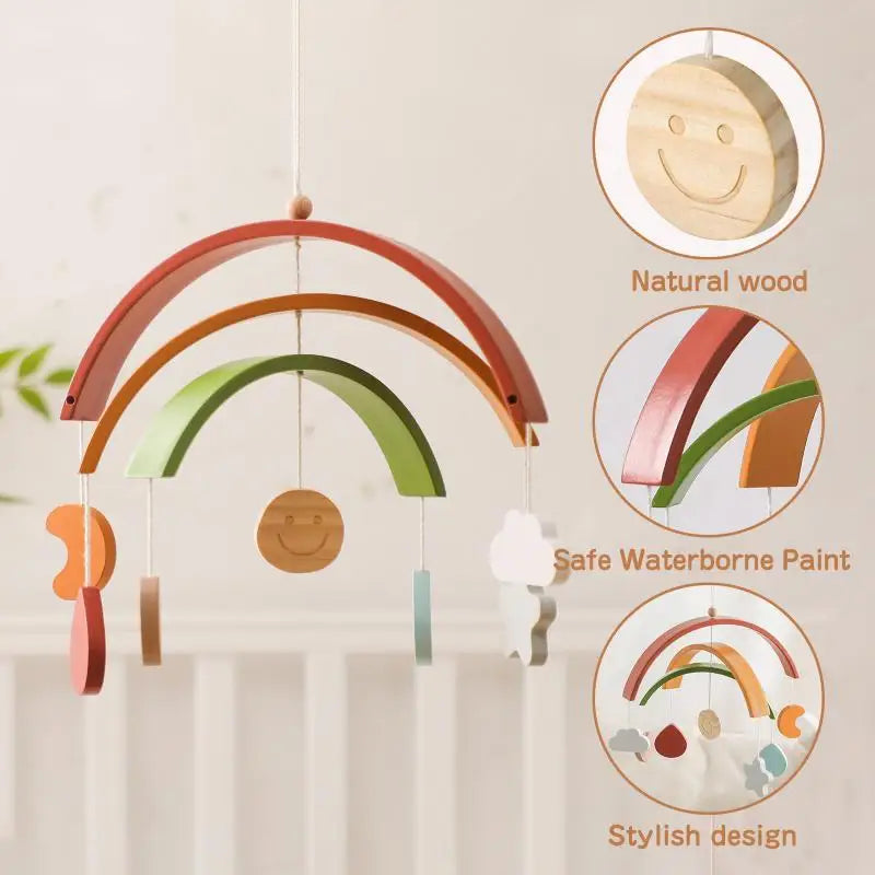 Montessori Wooden Rainbow Mobile – Hanging Crib Rattle Toy