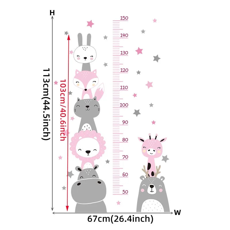 Baby Nursery Growth Chart Wall Sticker - Animals