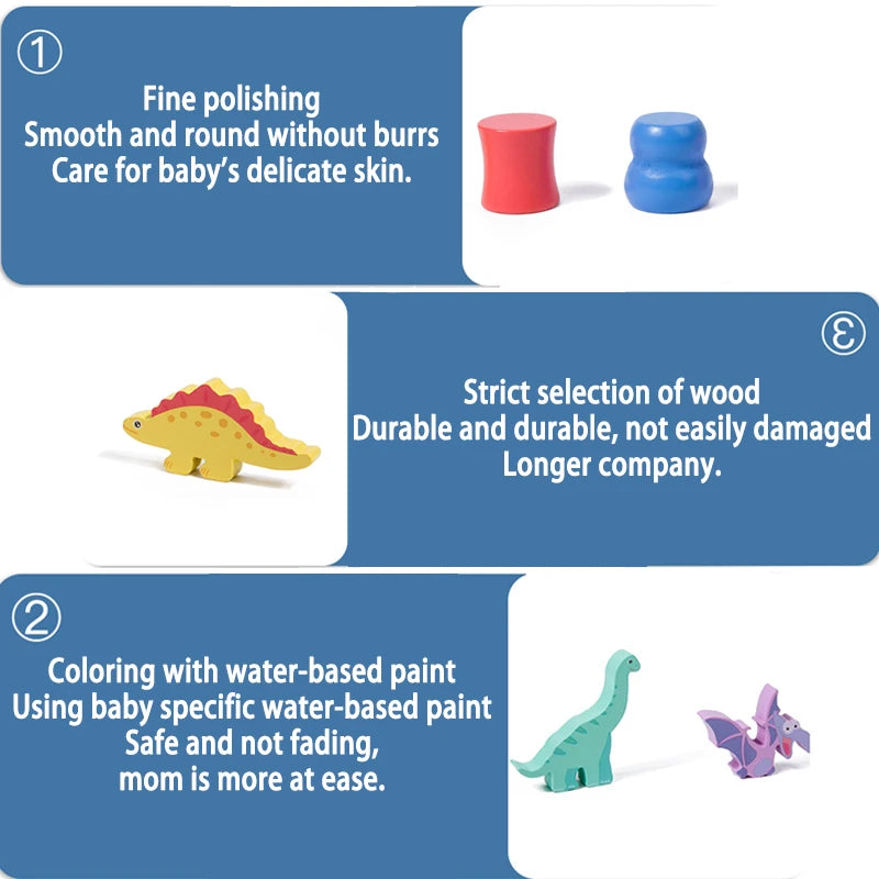 Dinosaur Stacking Wooden Balance Blocks – Montessori Fine Motor Toy